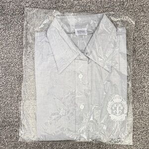 Classic Light Gray Button-Down Shirt with Embroidered Crest